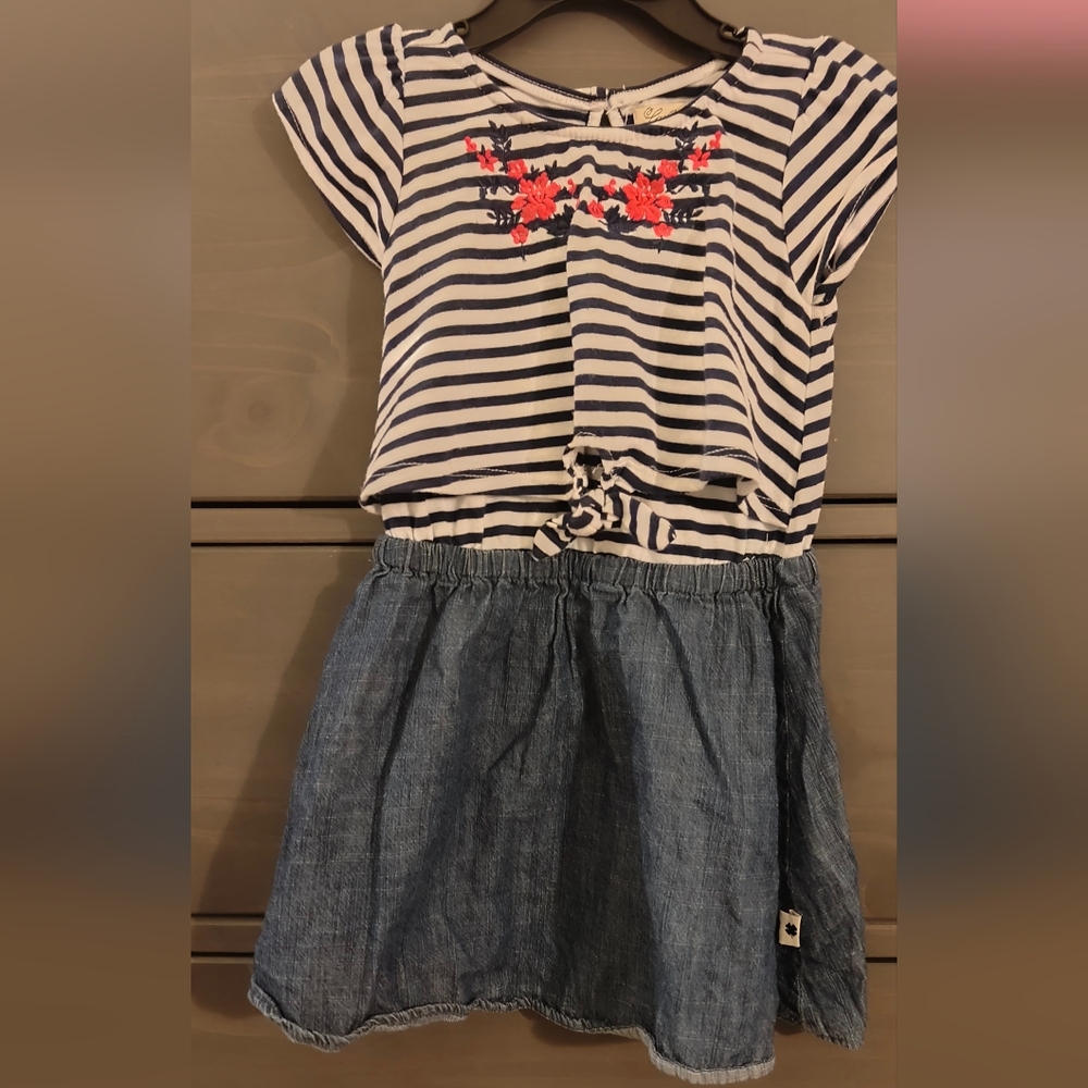 Lucky Brand Navy Striped Dress with Floral Accent